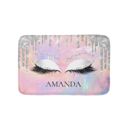 Tropfen Grau Name Eye Lashes Glitzer Holographisch Badematte (Vorderseite)