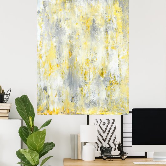'Tropfen' Graue und gelbe Abstrakte Kunst Poster d (Heimbüro)