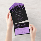 Tropfen-Hochzeit mit Lila Glitzer All In One Einladung (Abreißen)
