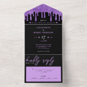 Tropfen-Hochzeit mit Lila Glitzer All In One Einladung (Innen Boden)