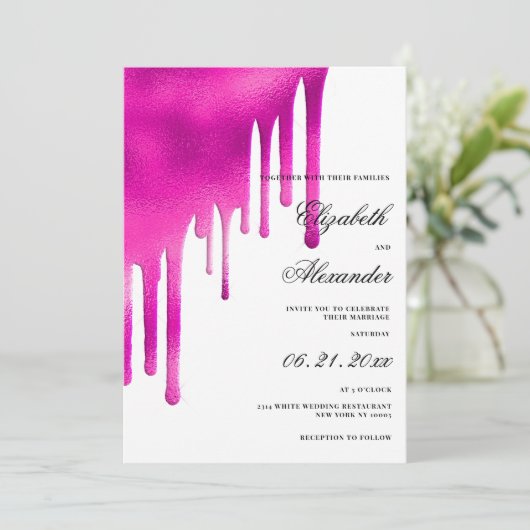 Tropfen Hochzeitsfeiern mit weißem, rosa Wasser Einladung (Stehend Vorderseite)