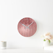Tropfen in den Rosen-GoldGlitzer-hübschen rosa Runde Wanduhr (Zuhause)