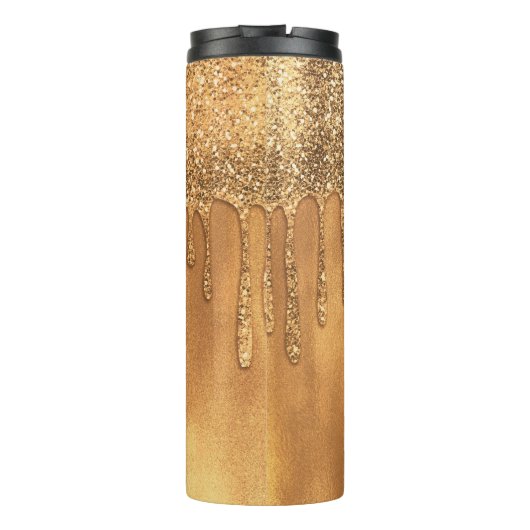 Tropfen in Gold Honey Glitzer Hübsche Tropfen Thermosbecher (Rückseite)