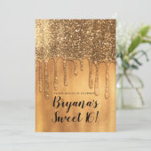 Tropfen in Gold Honey Glitzer Sweet 16 Party Einladung (Stehend Vorderseite)