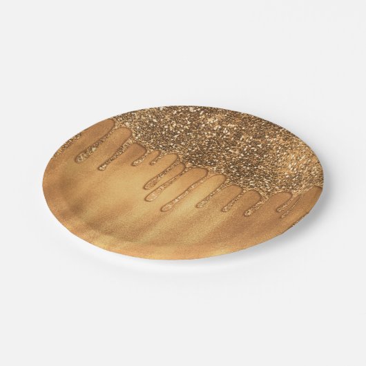 Tropfen in Gold Honey Glitzer Sweet 16 Party Pappteller (Schrägansicht)