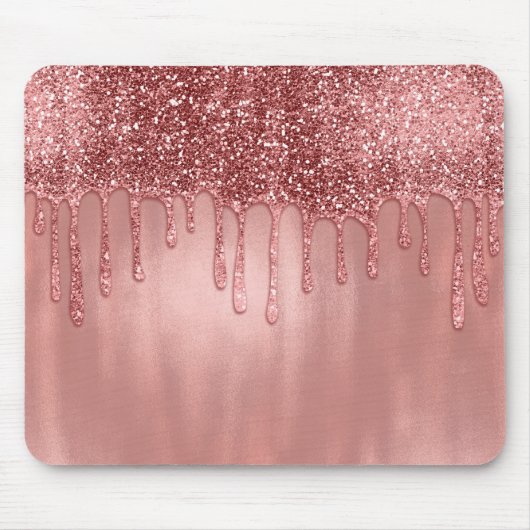 Tropfen in Rose Gold Glitzer Hübsch Rosa Tropfen Mousepad (Vorne)