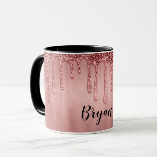 Tropfen in Rose Gold Glitzer Hübsch Rosa Tropfen Tasse (Vorderseite Links)