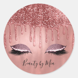 Tropfen in Rose Gold Glitzer Pink Tropfen Lashes Runder Aufkleber