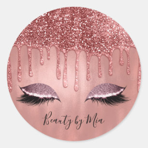 Tropfen in Rose Gold Glitzer Pink Tropfen Lashes Runder Aufkleber