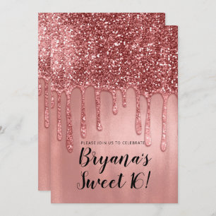 Tropfen in Rose Gold Glitzer Rosa Sweet 16 Party Einladung