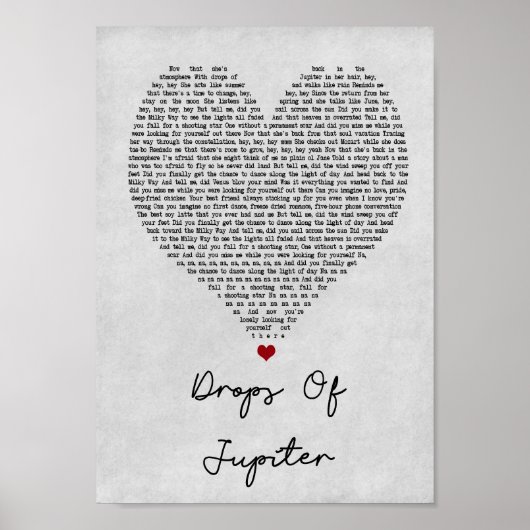Tropfen Jupiter Gray Heart Song Lyric Print Poster (Vorne)
