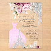 Tropfen, Kleidung, Eiffelturm Lilac Rose Quinceañe Acryleinladungen (Vorderseite)