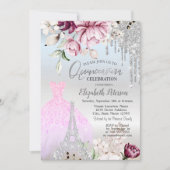 Tropfen, Kleidung, Eiffelturm Lilac Rose Quinceañe Einladung (Vorderseite)