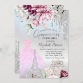 Tropfen, Kleidung, Eiffelturm Lilac Rose Quinceañe Einladung (Vorne/Hinten)