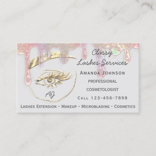 Tropfen Lashes Makeup Nail Microblade Logo Qr Gold Visitenkarte (Vorderseite)