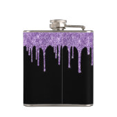 Tropfen lila Glitzer Personalisiert Black Flask Flachmann (Rückseite)