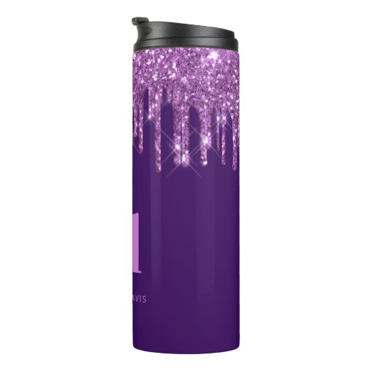 Tropfen lila Glitzer rosa benutzerdefinierte Monog Thermosbecher (Nach rechts gedreht)