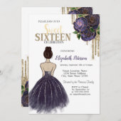 Tropfen, Lila Kleid, Rose süß 16 Einladung (Vorne/Hinten)