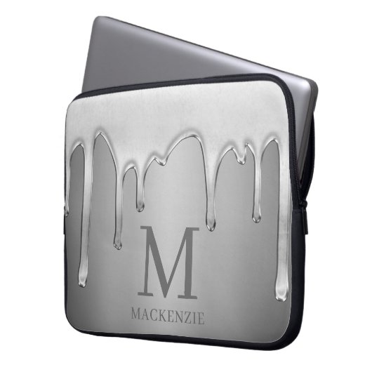 Tropfen mit flüssigem Chrome Silver Metal Monogram Laptopschutzhülle (Vorderseite Links)