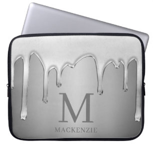 Tropfen mit flüssigem Chrome Silver Metal Monogram Laptopschutzhülle