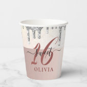 Tropfen mit funkelnd Glitzer Sweet 16 Sechzehn Pap Pappbecher (Rückseite)