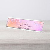 Tropfen mit lila Rosa Schreibtischnamensplakette (Vorderseite )