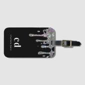 Tropfen mit Monogramm-Namen für Schwarzer Glitzer Gepäckanhänger (Vorderseite (Horizontal))