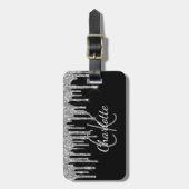 Tropfen mit Monogramm-Namen für Schwarzer Glitzer Gepäckanhänger (Vorderseite vertikal)