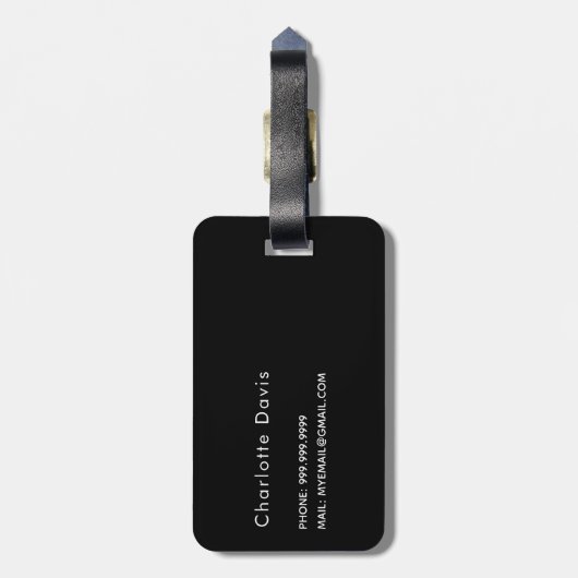 Tropfen mit Monogramm-Namen für Schwarzer Glitzer Gepäckanhänger (Rückseite vertikal)