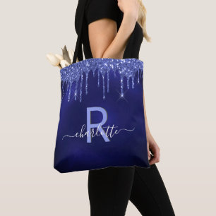 Tropfen mit Namen als Monogramm-Skript für navy-Bl Tasche