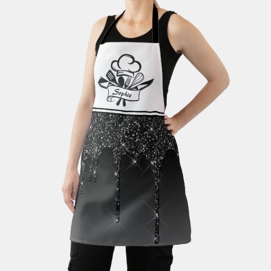 Tropfen mit schwarzem Glitzer Personalisierte Schü Schürze (InSitu)