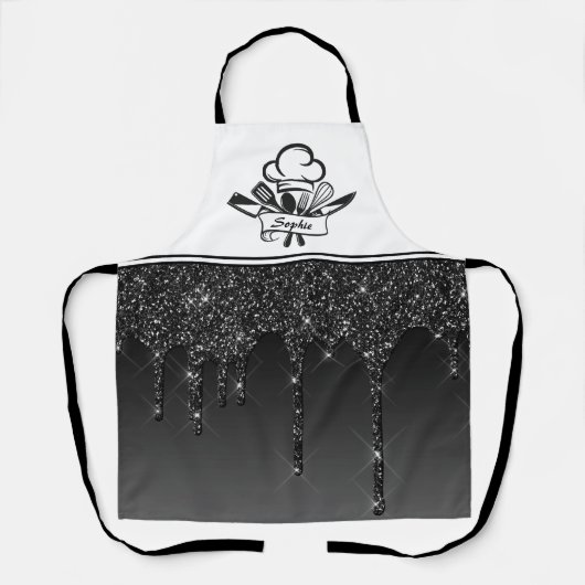 Tropfen mit schwarzem Glitzer Personalisierte Schü Schürze (Vorderseite)