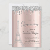 Tropfen mit Silberner Glitzer, Eiffelturm Quincean Einladung (Vorderseite)