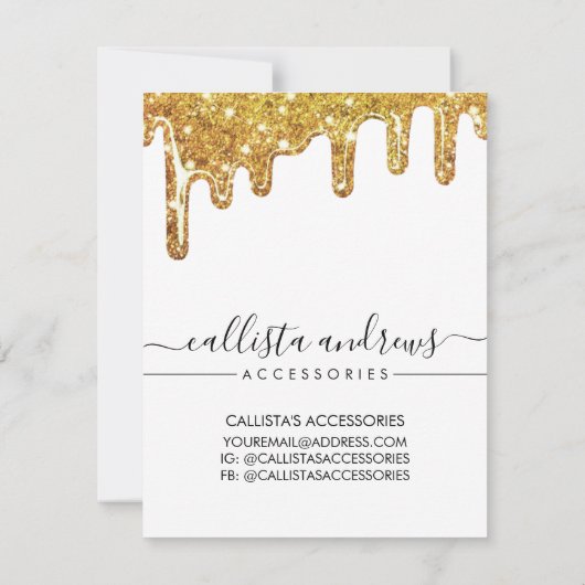 Tropfen mit weißem Gold-Chunky-Glitzer Schmuckkart Mitteilungskarte (Rückseite)