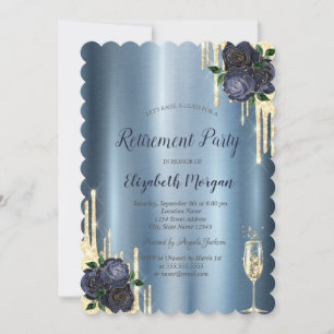 Tropfen, Navy Blue Rose Metallische Altersversorgu Einladung