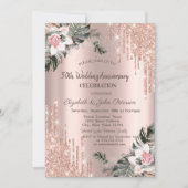 Tropfen, Palmbranchen, Rose zum Hochzeitstag Einladung (Vorderseite)