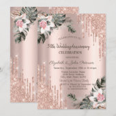 Tropfen, Palmbranchen, Rose zum Hochzeitstag Einladung (Vorne/Hinten)