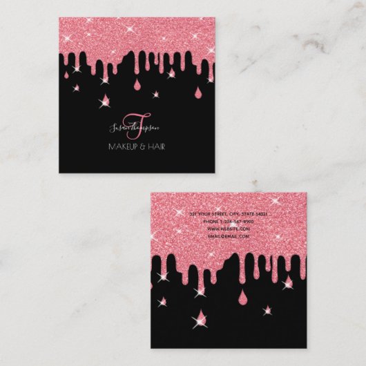 Tropfen Rosa Glitzer Sparkle Makeup Artist Salon Quadratische Visitenkarte (Vorne/Hinten)