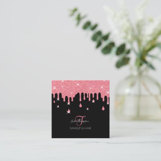 Tropfen Rosa Glitzer Sparkle Makeup Artist Salon Quadratische Visitenkarte (Stehend Vorderseite)