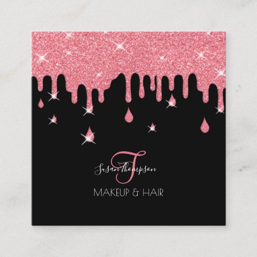 Tropfen Rosa Glitzer Sparkle Makeup Artist Salon Quadratische Visitenkarte (Vorderseite)