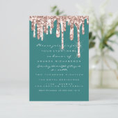 Tropfen Rose Aquamarin Glitzer Bridal Sweet 16. Einladung (Stehend Vorderseite)