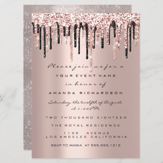 Tropfen Rose Geburtstag Brautparty Sweet 16 Klasse Einladung (Vorne/Hinten)