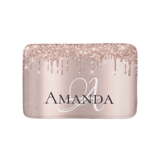 Tropfen Rose Gold Blush Glitzer Name Monogram Badematte (Vorderseite)