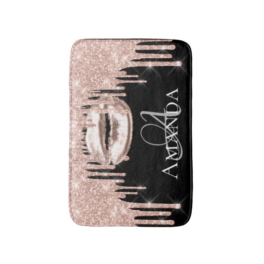 Tropfen Rose Gold Blush Glitzer Name Monogram Blac Badematte (Vorderseite Vertikal)