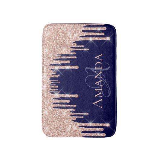Tropfen Rose Spark Blush Glitzer Name Monogram Nav Badematte (Vorderseite Vertikal)