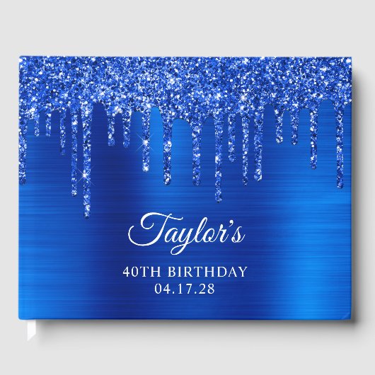 Tropfen Royal Blue Glitzer Glam 40. Geburtstag Gästebuch (Vorderseite)