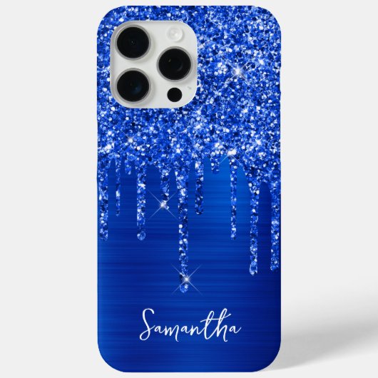 Tropfen Royal Blue Glitzer Glam Name Case-Mate iPhone Hülle (Rückseite)