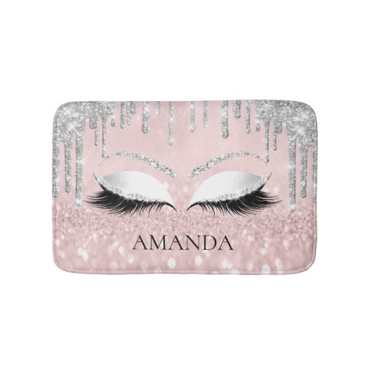 Tropfen Silver Glam Name Eyes Lashes Glitzer Blush Badematte (Vorderseite)