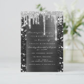 Tropfen Silver Gray Black Brautparty Sweet 16. Einladung (Stehend Vorderseite)