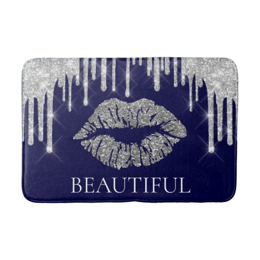 Tropfen Silver Kiss Lips Glitzer Monogramm schön Badematte (Vorderseite)